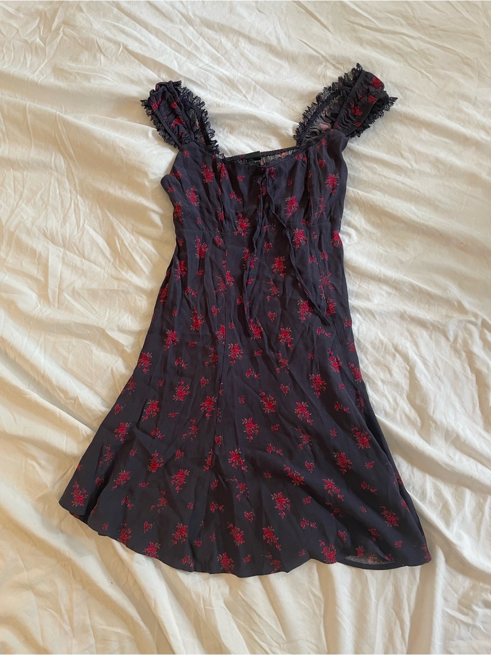 wild fable Blue Mini Dress with Red Floral Print - Picture 2 of 6